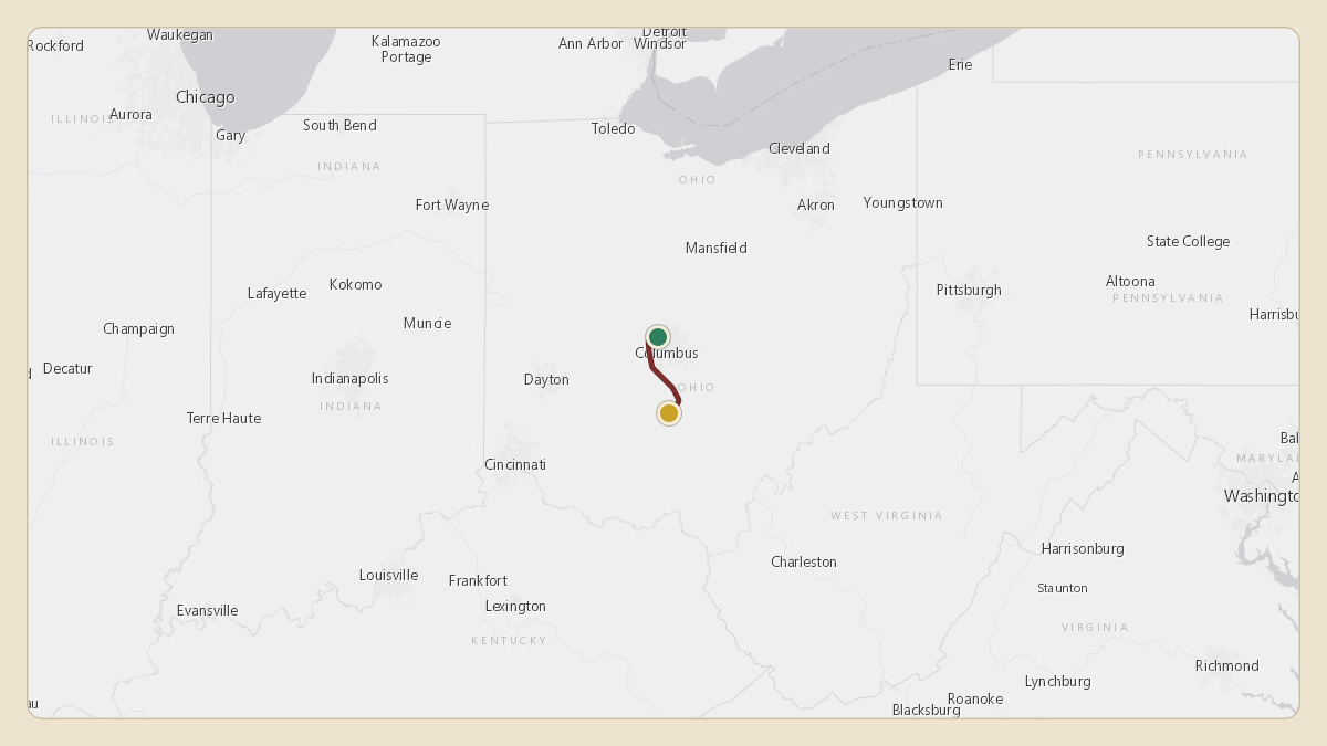 Flight path for Mike DeWine's N387LJ from KOSU — The Ohio State University Airport - Don Scott Field to KCYO — Pickaway County Memorial Airport
