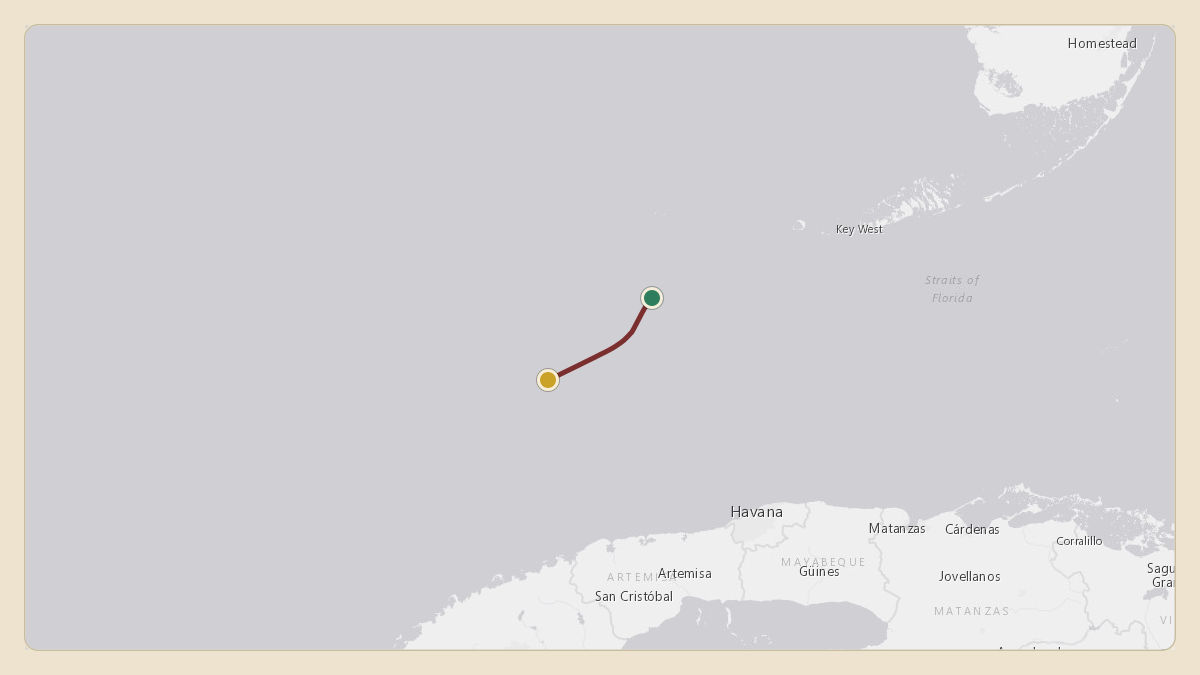 Flight path for Sergio Perez's XA-ASP from 24.20°, -82.93° to MMVR — General Heriberto Jara International Airport