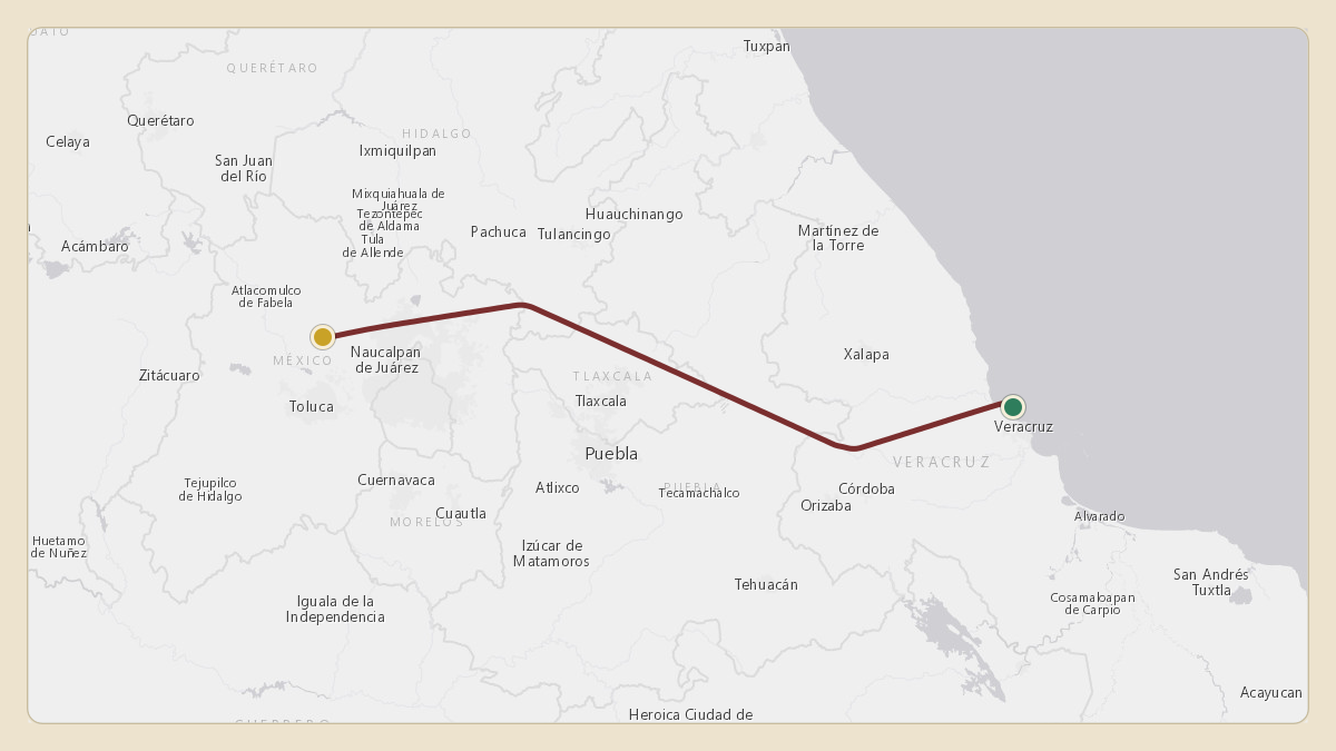 Flight path for Sergio Perez's XA-ASP from MMVR — General Heriberto Jara International Airport to MMTO — Adolfo López Mateos International Airport