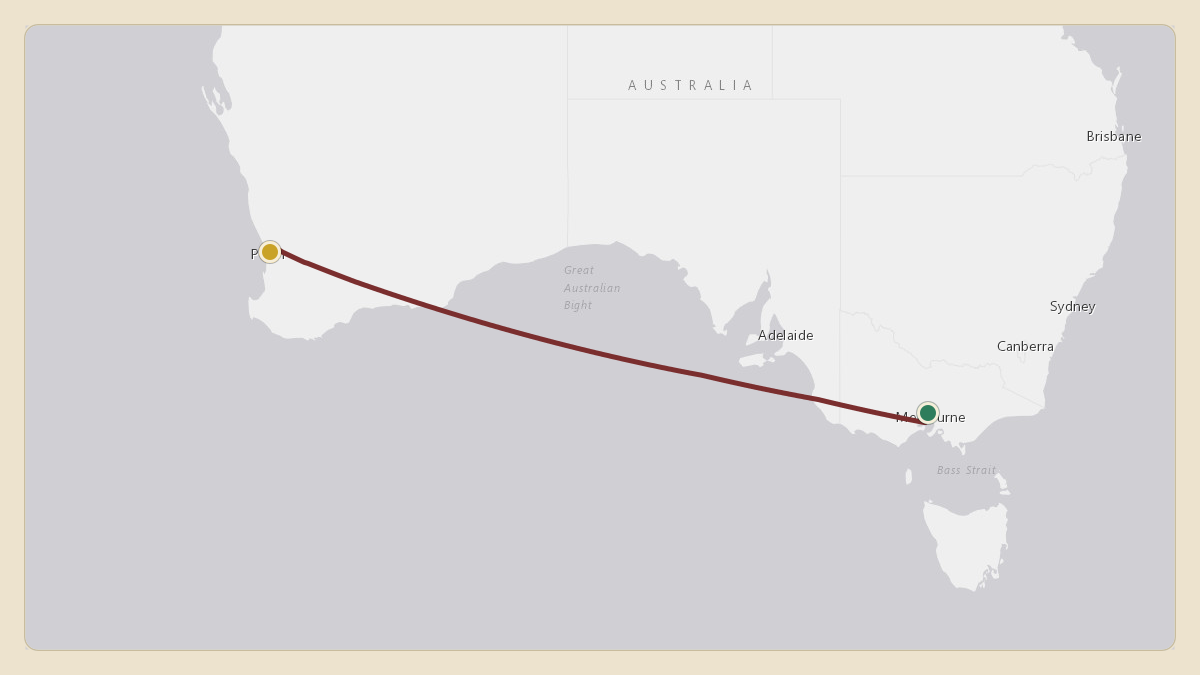 Flight path for Kerry Stokes's N888GX from YMEN — Melbourne Essendon Airport to YPPH — Perth International Airport