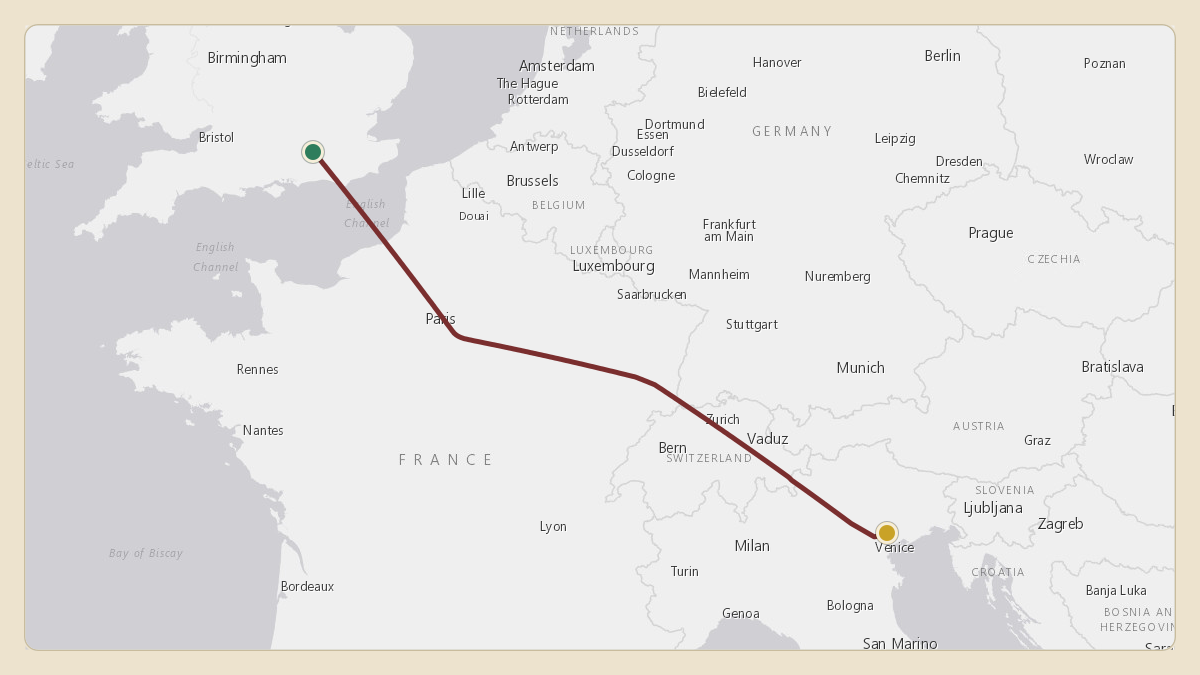 Flight path for Lawrence Stroll's OE-LSS from EGBB — Birmingham Airport to LIPH — Treviso Airport