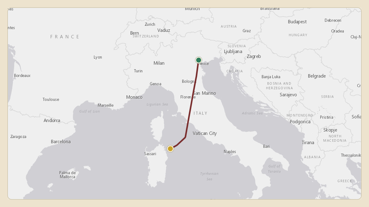 Flight path for Lawrence Stroll's OE-LSS from LIPS — Istrana Air Base to LIML — Milano Linate Airport