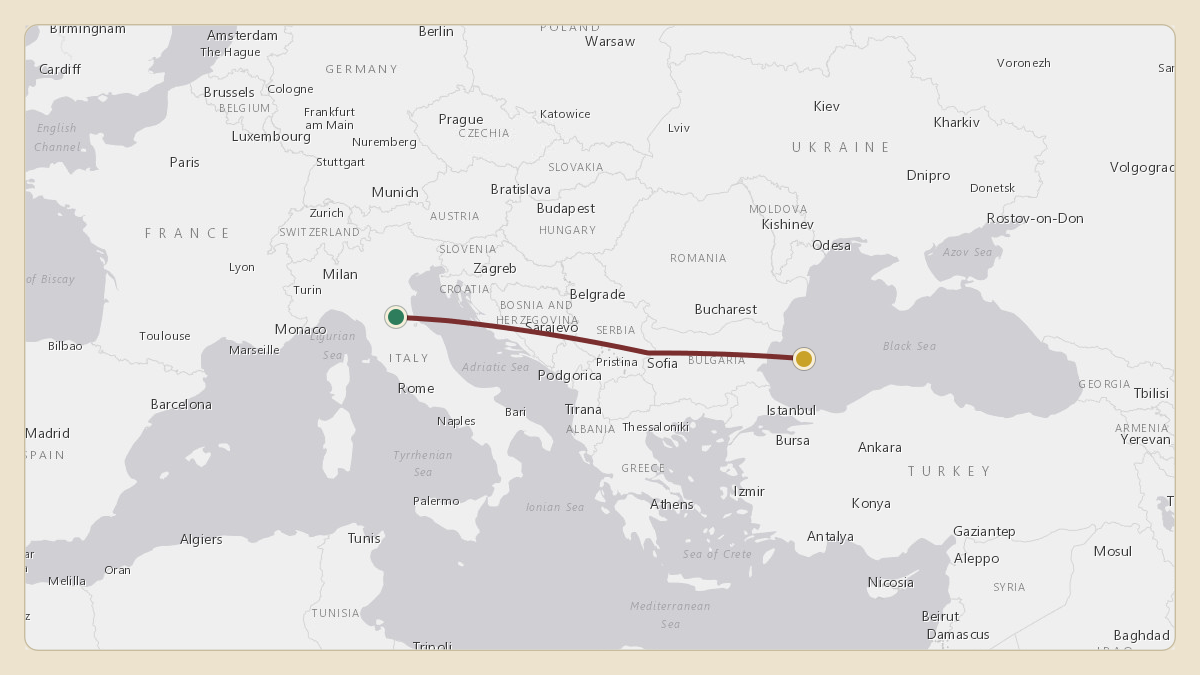 Flight path for Fernando Alonso's LX-SCO from LIPK — Forlì-Luigi Ridolfi International Airport to LTFJ — Istanbul Sabiha Gökçen International Airport