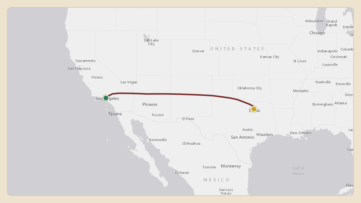 Flight path for Dwayne Johnson's N1089 from KVNY — Van Nuys Airport to KDAL — Dallas Love Field