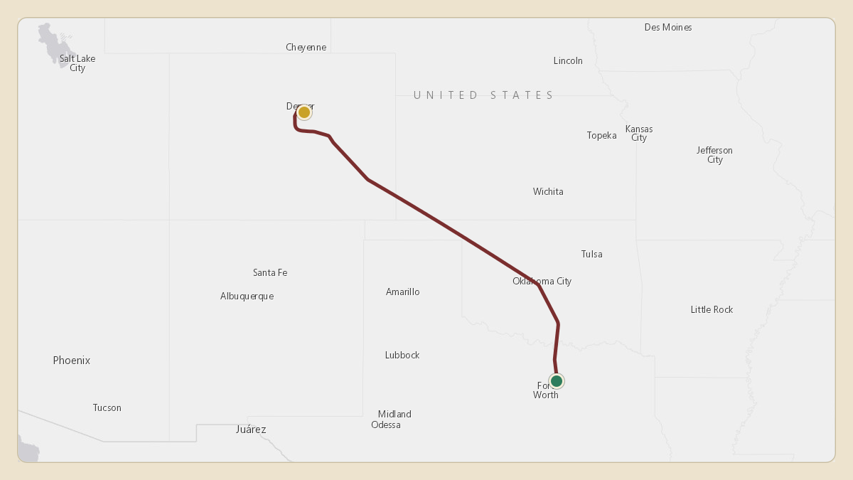 Flight path for Stan Kroenke's N218KF from KDFW — Dallas Fort Worth International Airport to KAPA — Centennial Airport