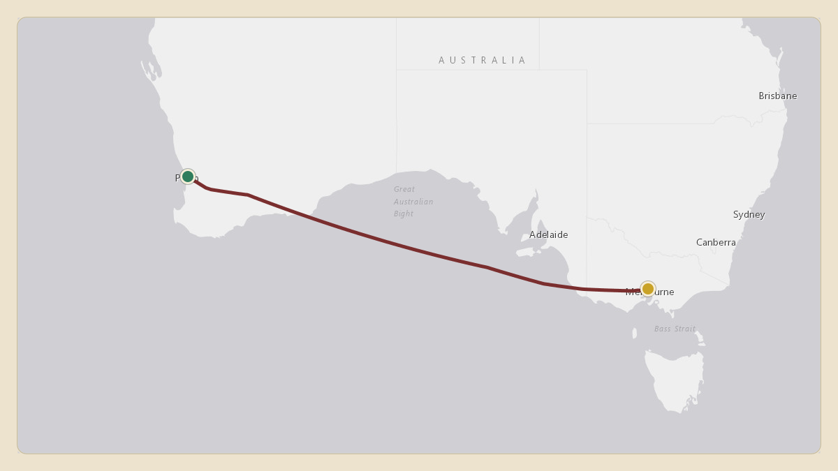 Flight path for Kerry Stokes's N888GX from YPPH — Perth International Airport to YMEN — Melbourne Essendon Airport