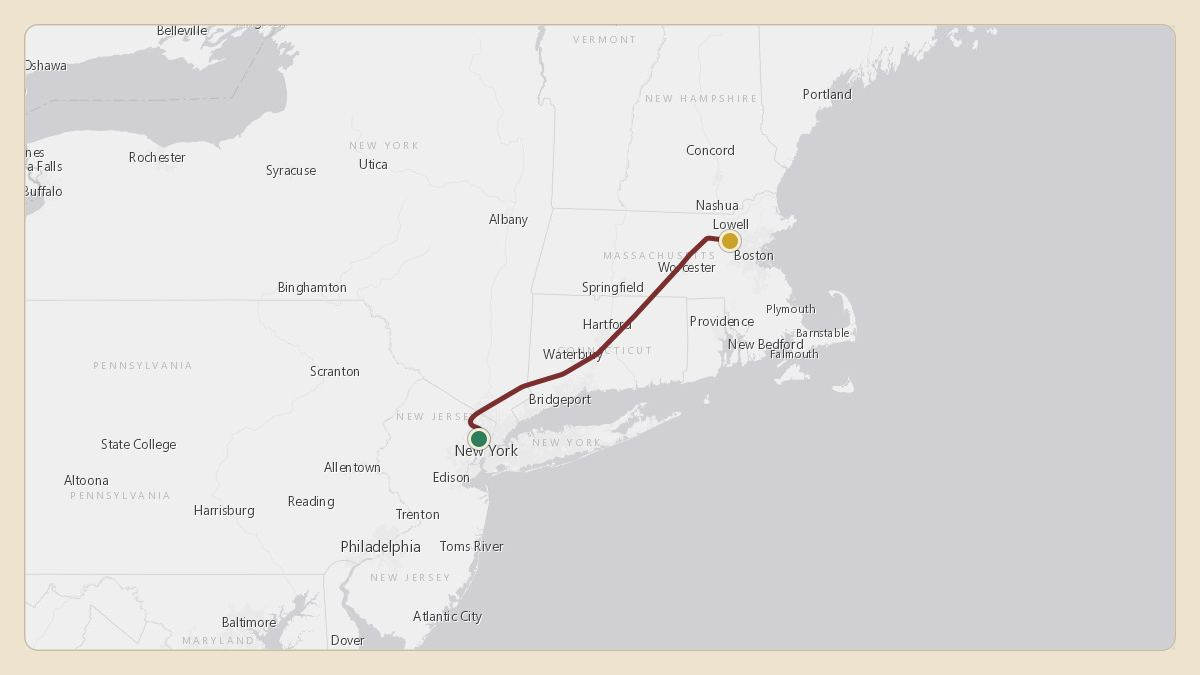 Flight path for Jimmie Johnson's N704JB from KTEB — Teterboro Airport to KBED — Laurence G Hanscom Field