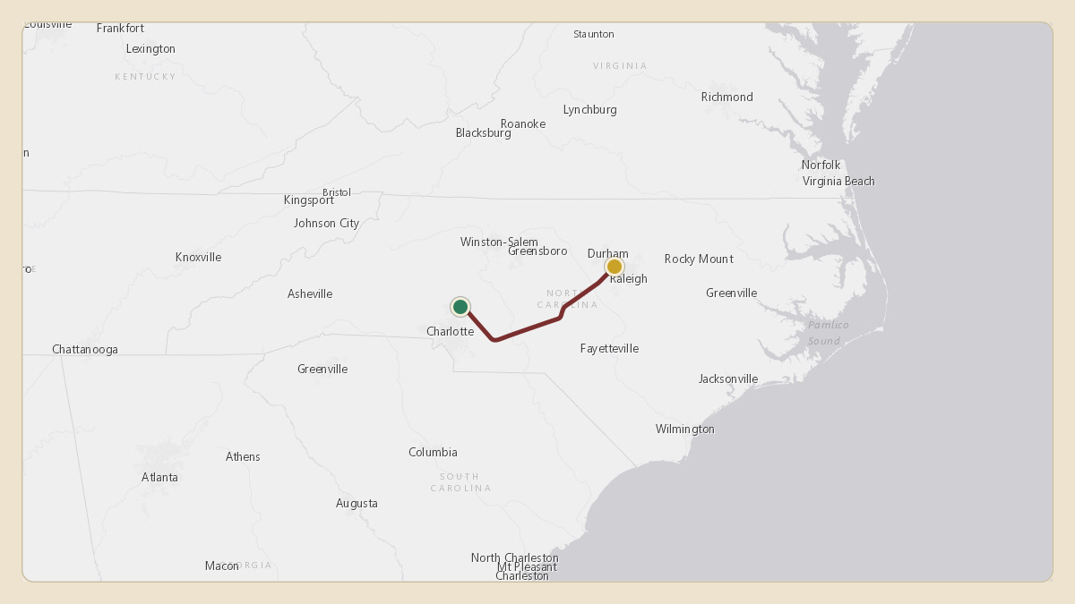 Flight path for Rick Hendrick's N508RH from KJQF — Concord-Padgett Regional Airport to KRDU — Raleigh-Durham International Airport