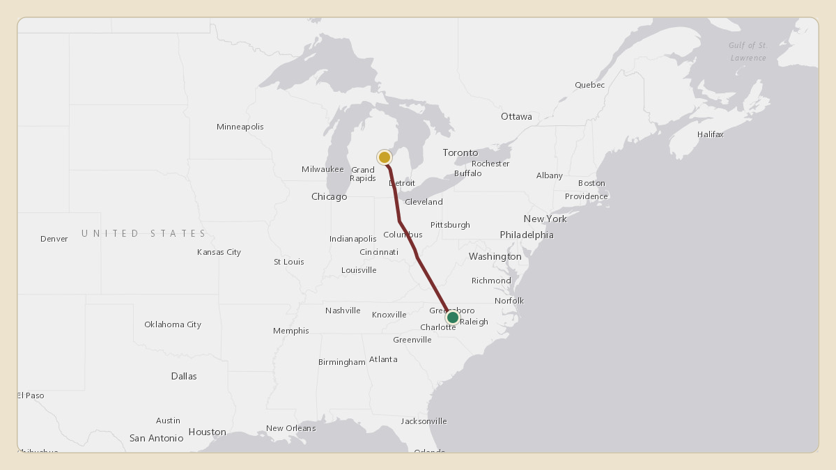 Flight path for Rick Hendrick's N508RH from KRDU — Raleigh-Durham International Airport to KMBS — MBS International Airport