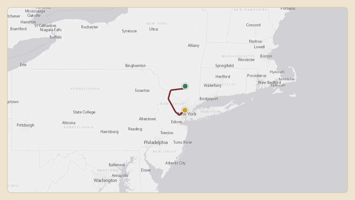 Flight path for Howard Lutnick's N527AH from KSWF — New York Stewart International Airport to KTEB — Teterboro Airport