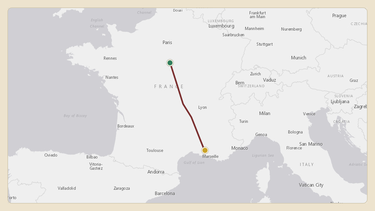 Flight path for Rodolphe Saade's OE-LYS from LFFY — Étrépagny Airfield to LFMY — Salon-de-Provence (BA 701) Air Base