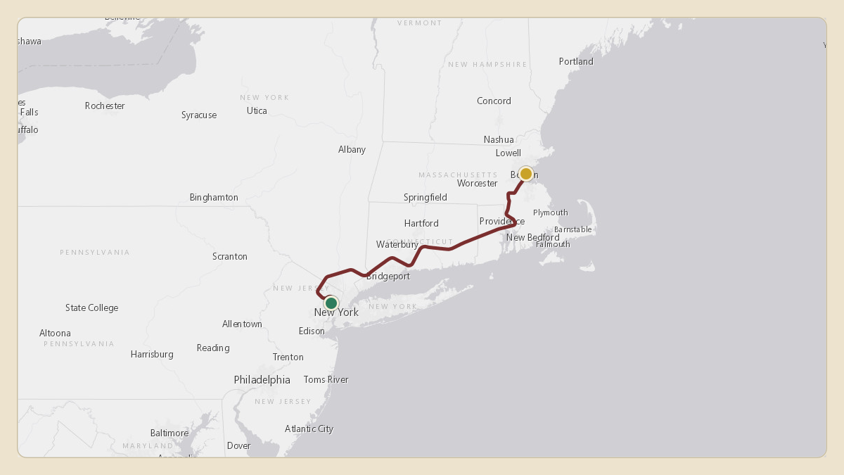 Flight path for Robert Kraft's N616KG from KTEB — Teterboro Airport to KBOS — Boston Logan International Airport