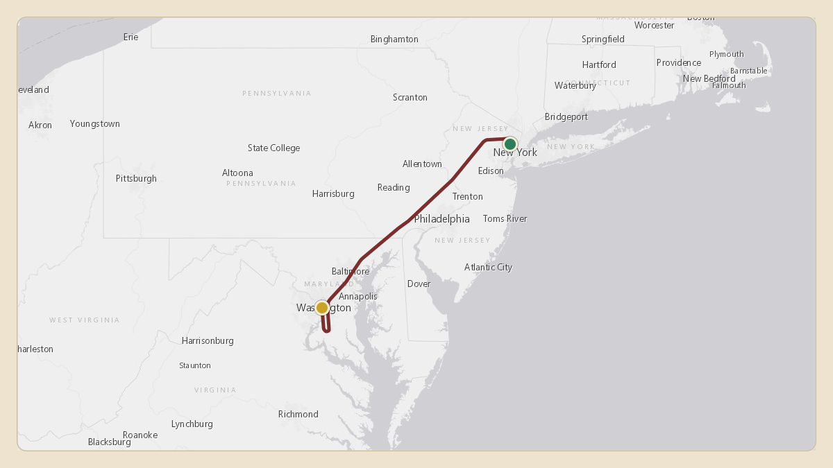 Flight path for Howard Lutnick's N527AH from KTEB — Teterboro Airport to KDCA — Ronald Reagan Washington National Airport