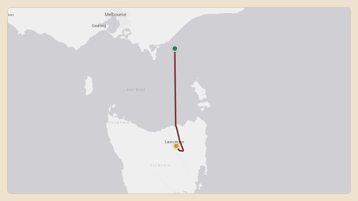 Flight path for Australian Government Flight's A62-001 from -38.82°, 147.17° to YRST — Rostella Airport