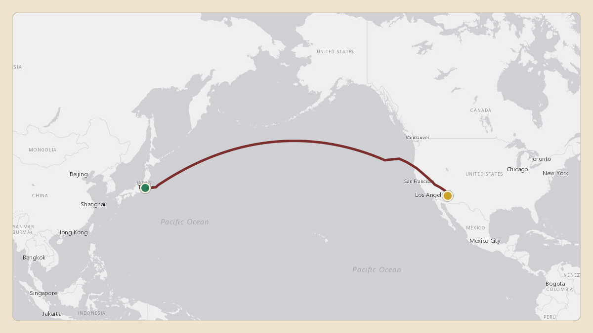 Flight path for Yusaku Maezawa's N555MZ from RJAA — Narita International Airport to KPHX — Phoenix Sky Harbor International Airport