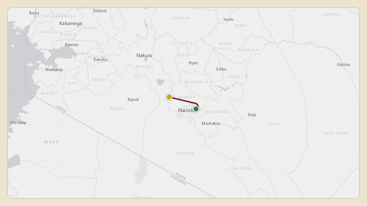 Flight path for Aliko Dangote's N104DA from HKRE — Moi Air Base to HKOT — Longonot Fair Airstrip