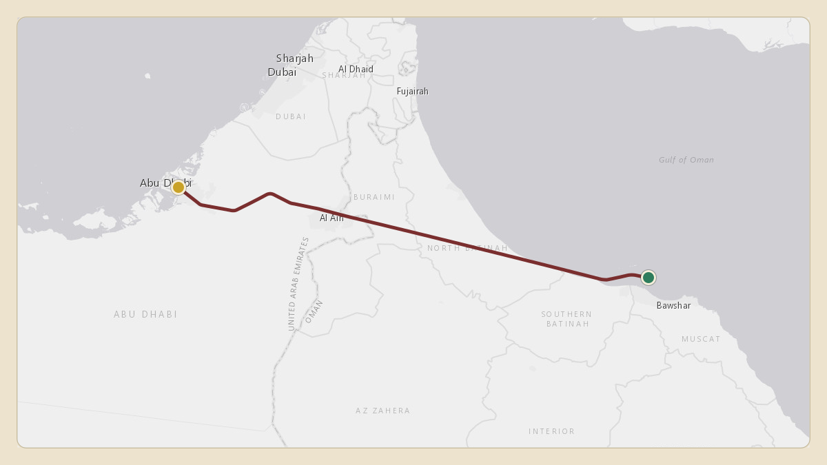 Flight path for M.A. Yusuff Ali's T7-YMA from OOMS — Muscat International Airport to OMAD — Al Bateen Executive Airport