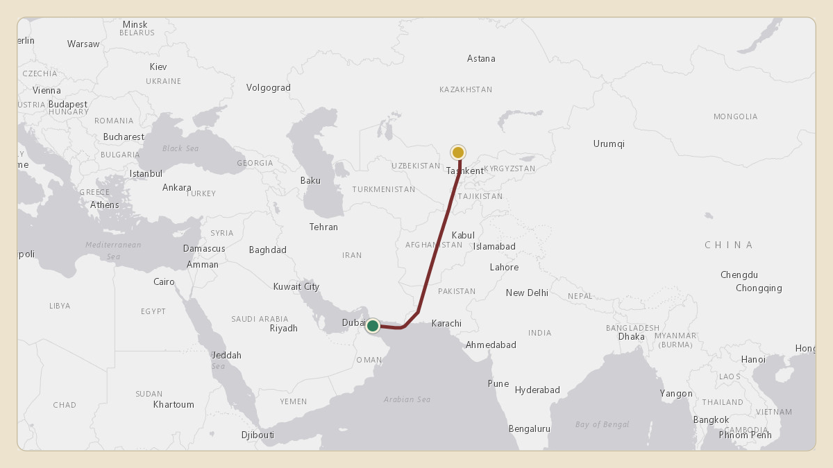 Flight path for Dubai Royal Wing — Sheikh Mohammed bin Rashid's A6-HRS from 24.85°, 57.79° to OOSH — Suhar International Airport