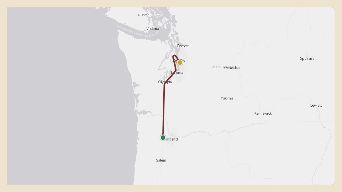 Flight path for Wilburforce Foundation's N696LM from KHIO — Portland Hillsboro Airport to KBFI — King County International Airport - Boeing Field