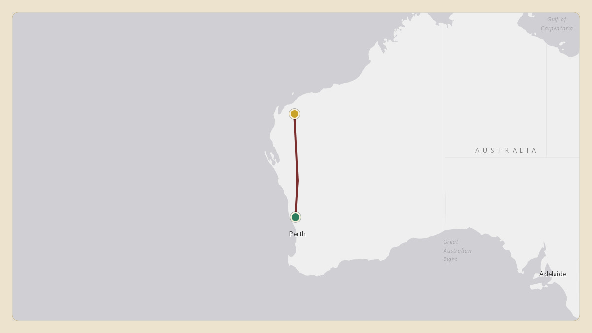 Flight path for Laurence Escalante's VH-LON from YGAD — HMAS Stirling Military Airport to -22.41°, 115.60°