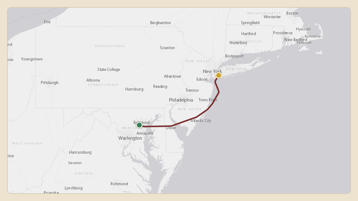 Flight path for Vladimir Putin / Russian Presidential Flight's RA-96023 from KHGR — Hagerstown Regional Richard A Henson Field to KJFK — John F. Kennedy International Airport