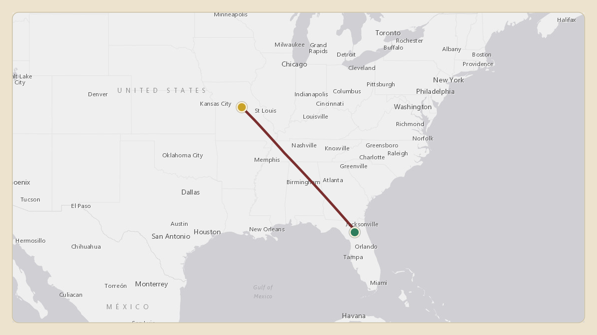 Flight path for Jon Sumrall's N100FG from KGNV — Gainesville Regional Airport to KCOU — Columbia Regional Airport