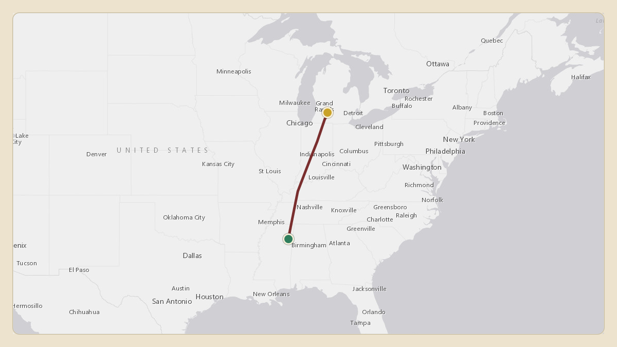 Flight path for Jeff Lebby's N204MS from KGTR — Golden Triangle Regional Airport to KBTL — Battle Creek Executive Airport at Kellogg Field