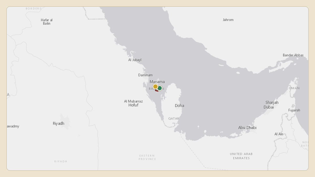 Flight path for King Hamad bin Isa Al Khalifa's A9C-HMK from OBBI — Bahrain International Airport to OBKH — Sakhir Air Base