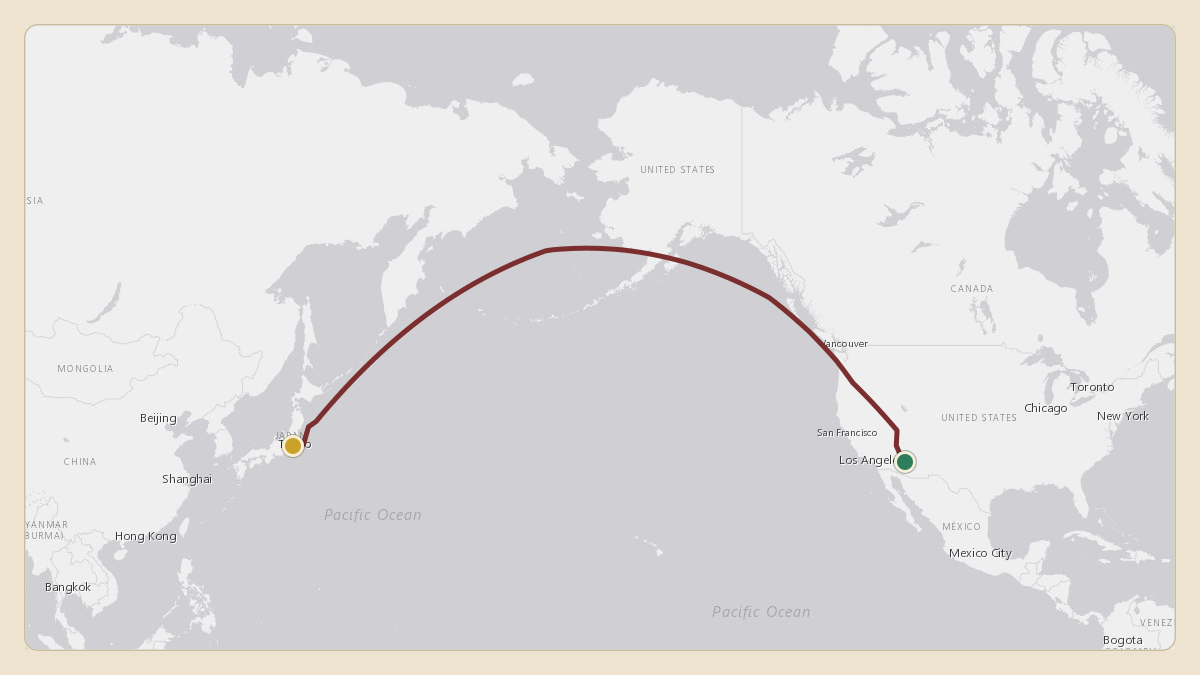 Flight path for Yusaku Maezawa's N555MZ from KPHX — Phoenix Sky Harbor International Airport to RJAA — Narita International Airport