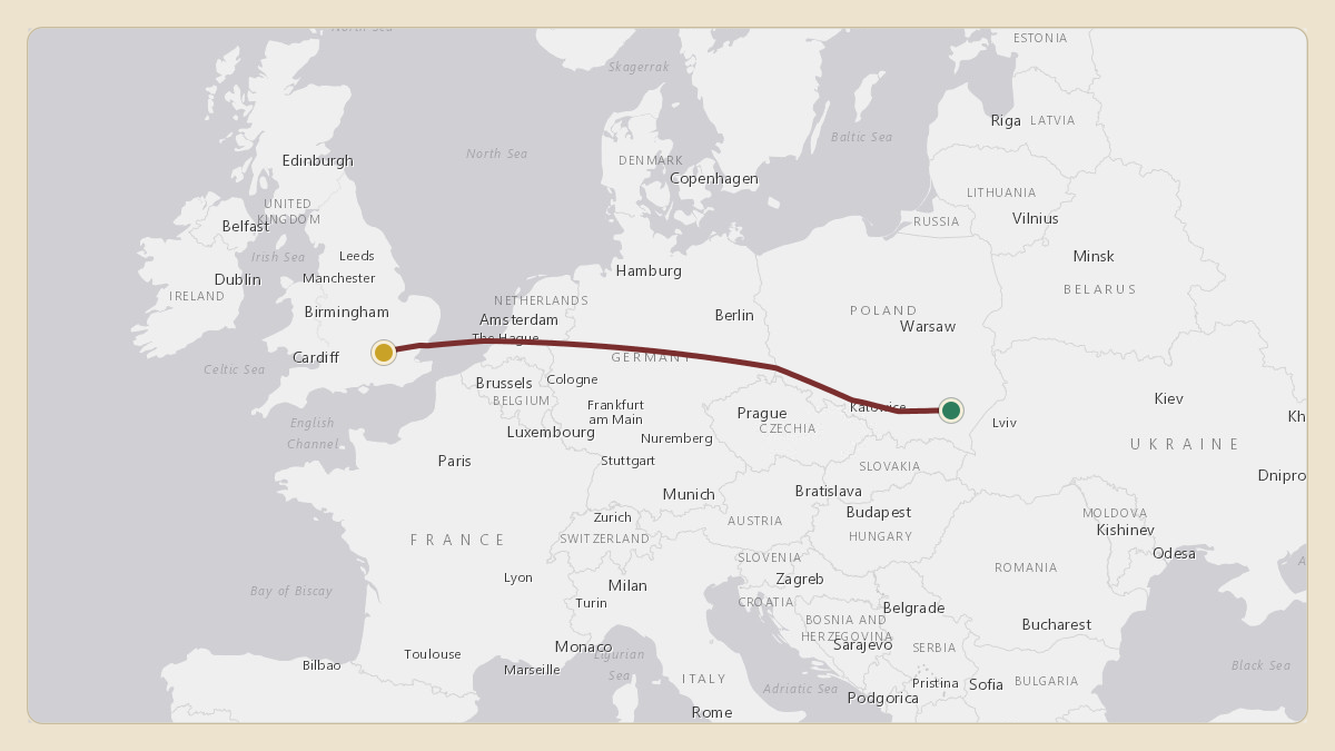 Flight path for UK Government / Royal Flight's G-ZABH from EPRZ — Rzeszów-Jasionka Airport to EGLL — London Heathrow Airport