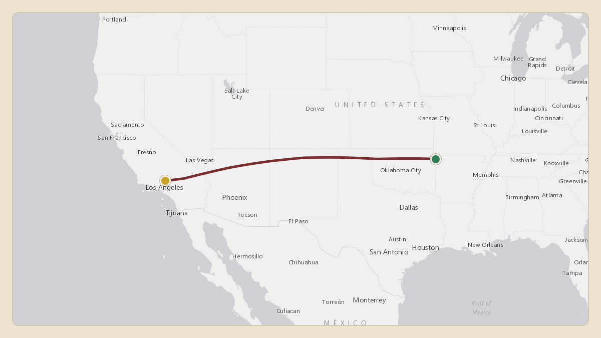 Flight path for Northrop Grumman's N804X from KXNA — Northwest Arkansas National Airport to KPMD — Palmdale Regional Airport / USAF Plant 42 Airport