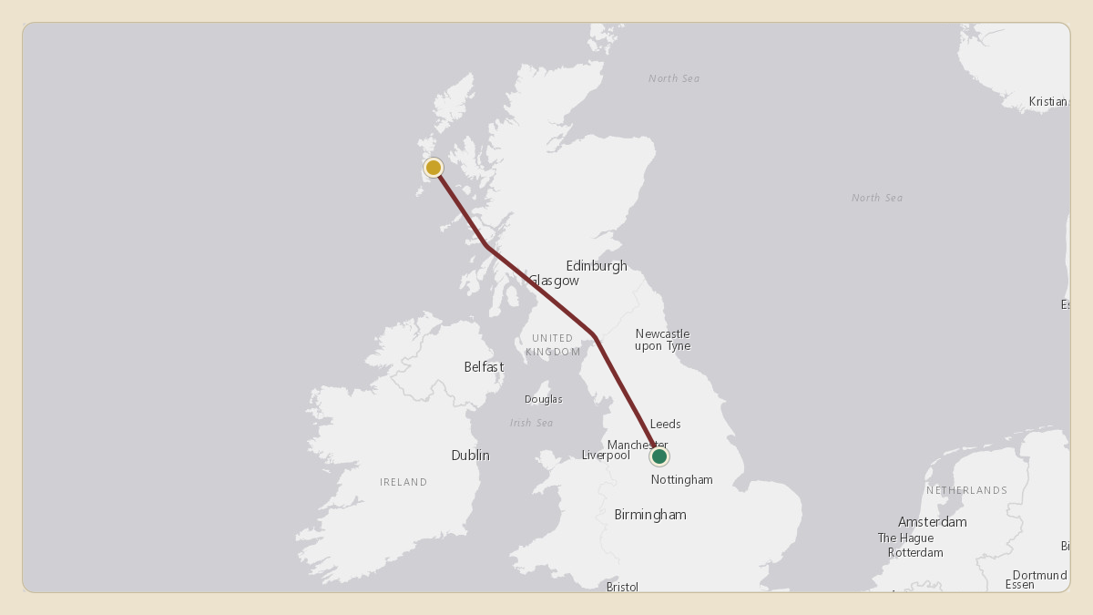 Flight path for UK Government / Royal Flight's G-ZAHS from EGCC — Manchester Airport to EGPL — Benbecula Airport