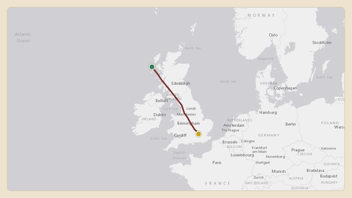 Flight path for UK Government / Royal Flight's G-ZAHS from EGPL — Benbecula Airport to EGLL — London Heathrow Airport