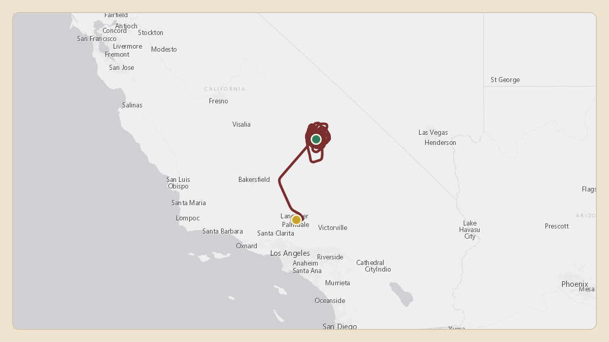 Flight path for Northrop Grumman's N804X from KNID — China Lake Naws (Armitage Field) Airport to KPMD — Palmdale Regional Airport / USAF Plant 42 Airport