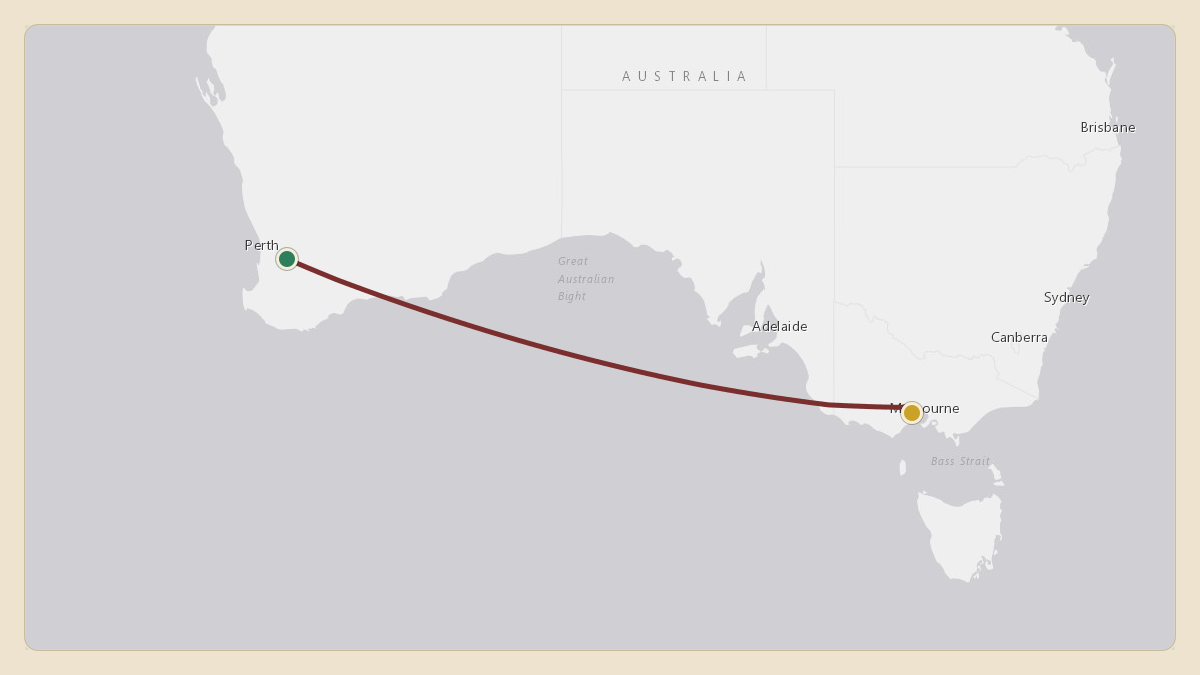Flight path for Australian Government Flight's A62-002 from YPPH — Perth International Airport to YMAV — Melbourne Avalon International Airport