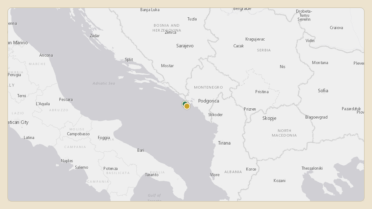 Flight path for Joseph Tsai's VP-COR from LDDU — Dubrovnik Ruđer Bošković Airport to LYTV — Tivat Airport