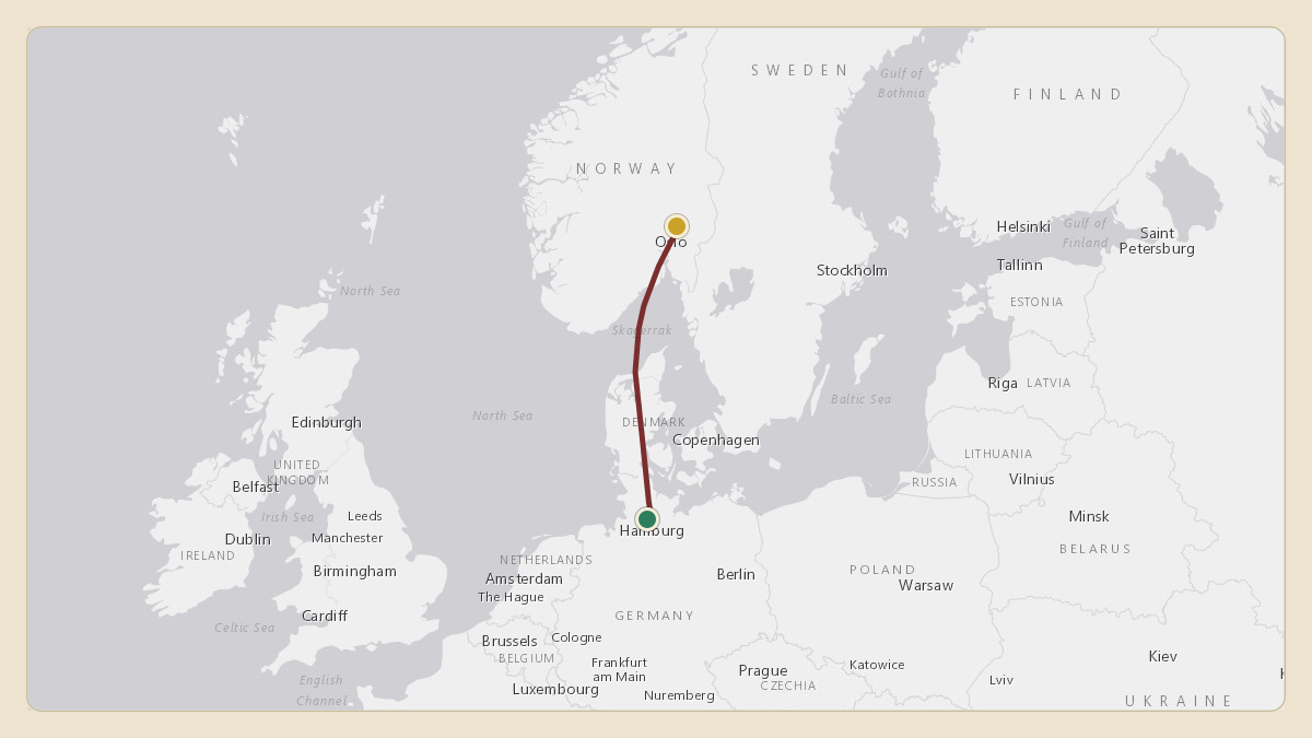 Flight path for Friedrich Merz / German Government Flight's 15+02 from EDDH — Hamburg Helmut Schmidt Airport to ENGM — Oslo-Gardermoen International Airport