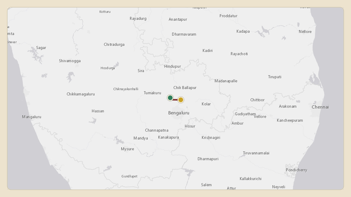 Flight path for Narendra Modi / Indian Presidential Flight's K7066 from VOYK — Yelahanka Air Force Station to VOBL — Kempegowda International Airport Bengaluru