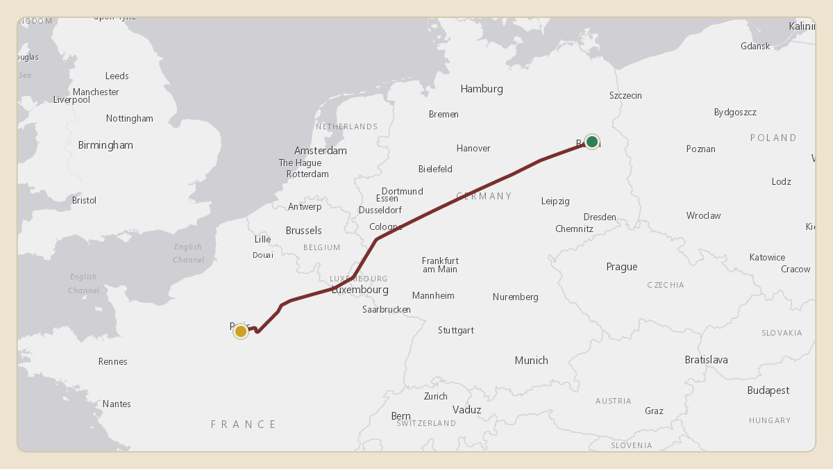 Flight path for Friedrich Merz / German Government Flight's 10+03 from EDON — Neuhardenberg Marxwalde Airfield to LFPO — Paris-Orly Airport