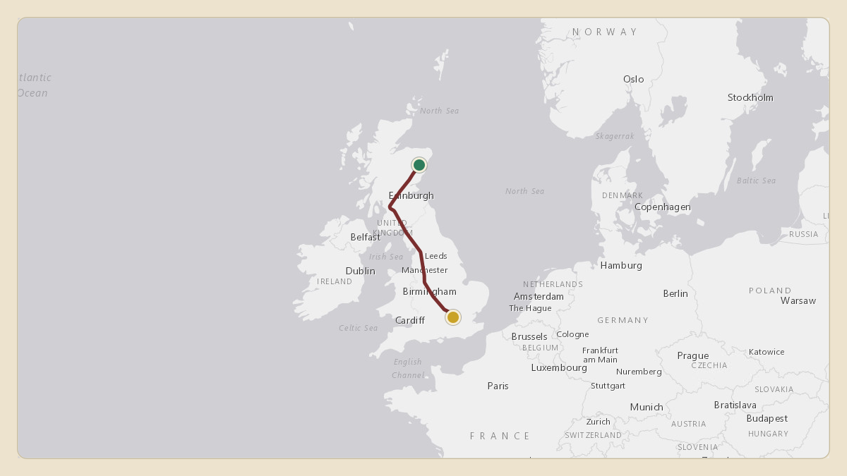 Flight path for UK Government / Royal Flight's G-ZABH from EGPD — Aberdeen International Airport to EGLL — London Heathrow Airport