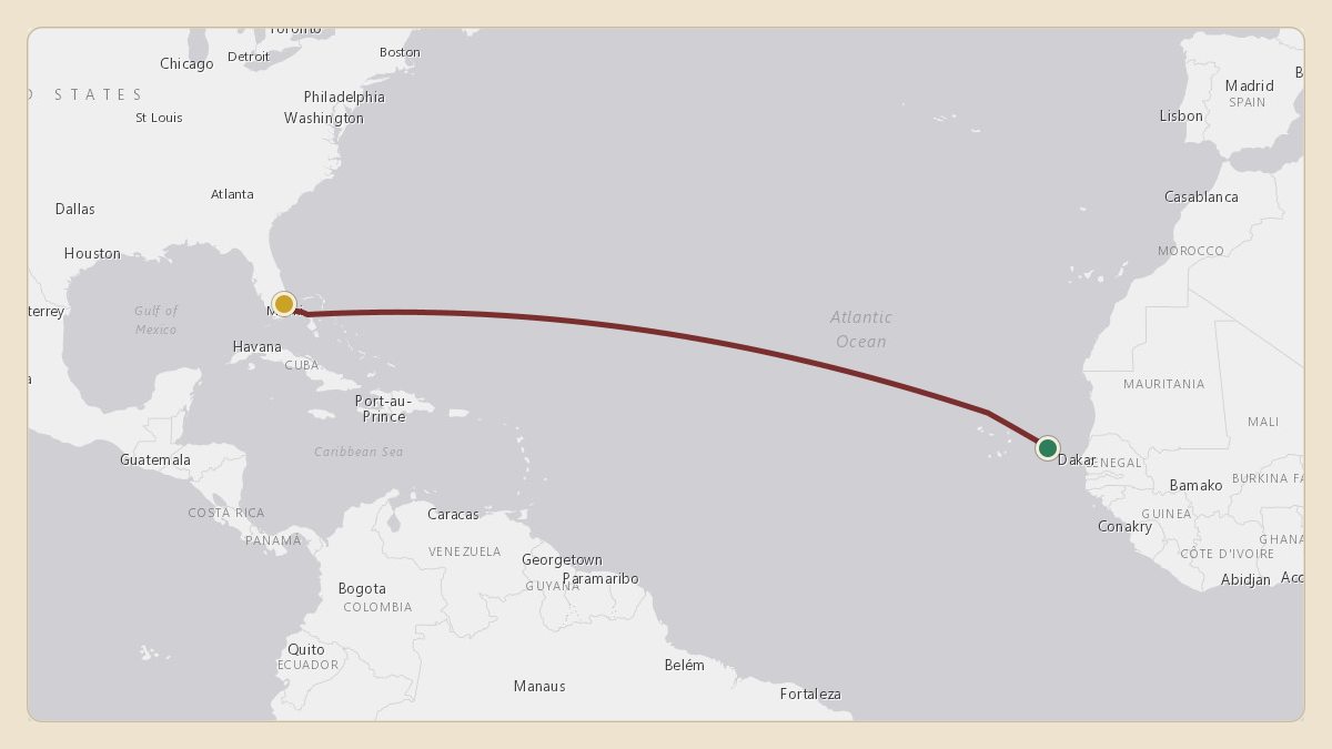 Flight path for Aliko Dangote's N104DA from 15.45°, -19.70° to KFLL — Fort Lauderdale Hollywood International Airport