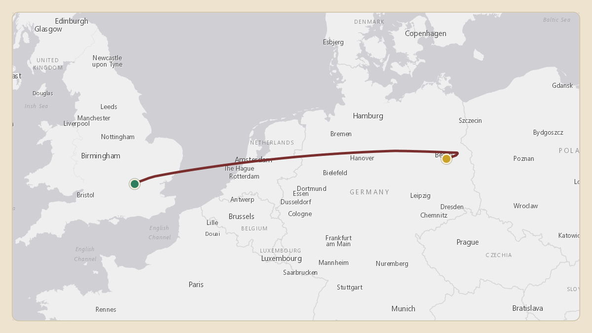 Flight path for UK Government / Royal Flight's G-ZABH from EGLL — London Heathrow Airport to EDDB — Berlin Brandenburg Airport