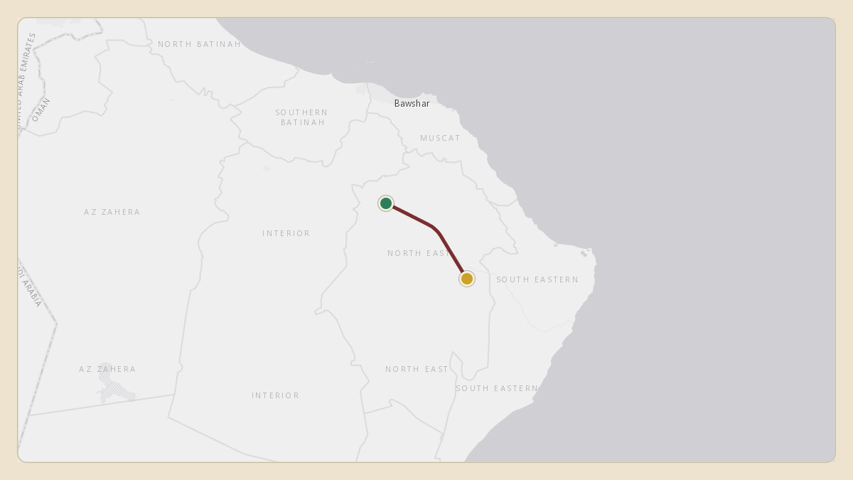 Flight path for M.A. Yusuff Ali's T7-YMA from OOIA — Ibra Airport to OOMS — Muscat International Airport