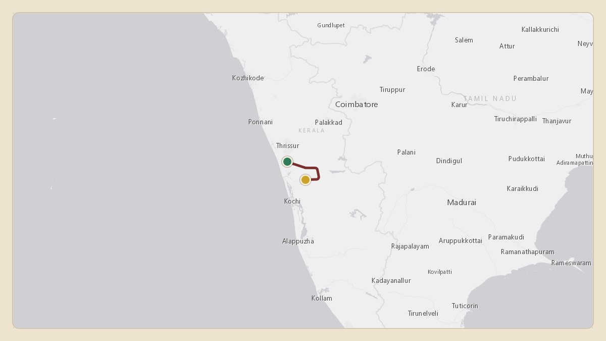 Flight path for M.A. Yusuff Ali's T7-YMA from VOCI — Cochin International Airport to VOCI — Cochin International Airport