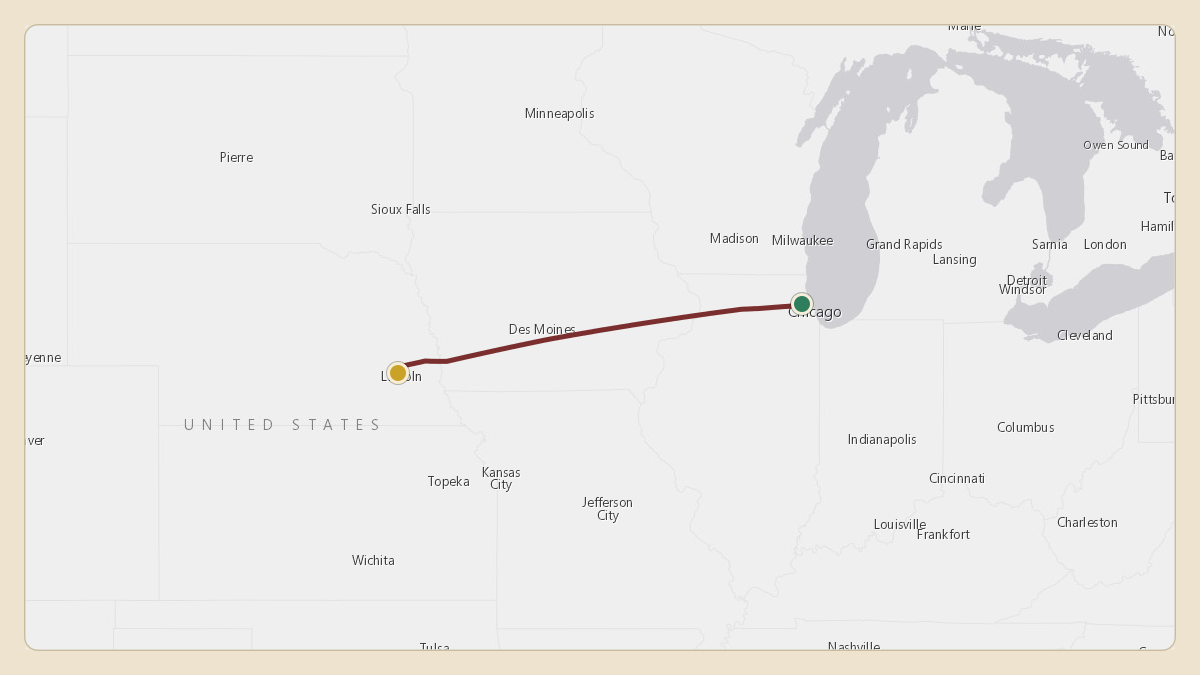 Flight path for Matt Rhule's N45HF from KORD — Chicago O'Hare International Airport to KLNK — Lincoln Airport