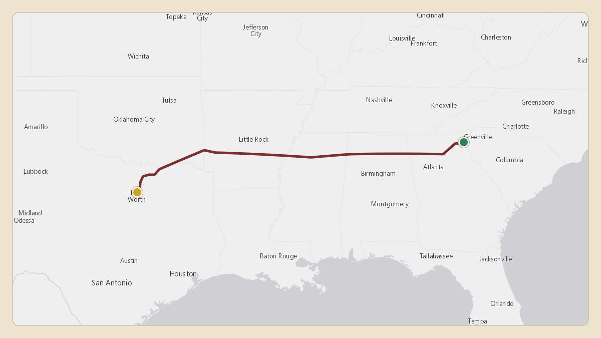 Flight path for Dabo Swinney's N934CT from KCEU — Oconee County Regional Airport to KFTW — Fort Worth Meacham International Airport