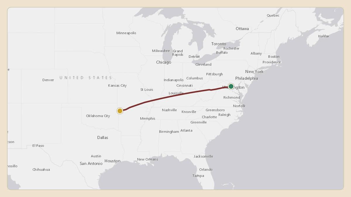 Flight path for Ryan Silverfield's N41UA from KIAD — Washington Dulles International Airport to KFYV — Drake Field