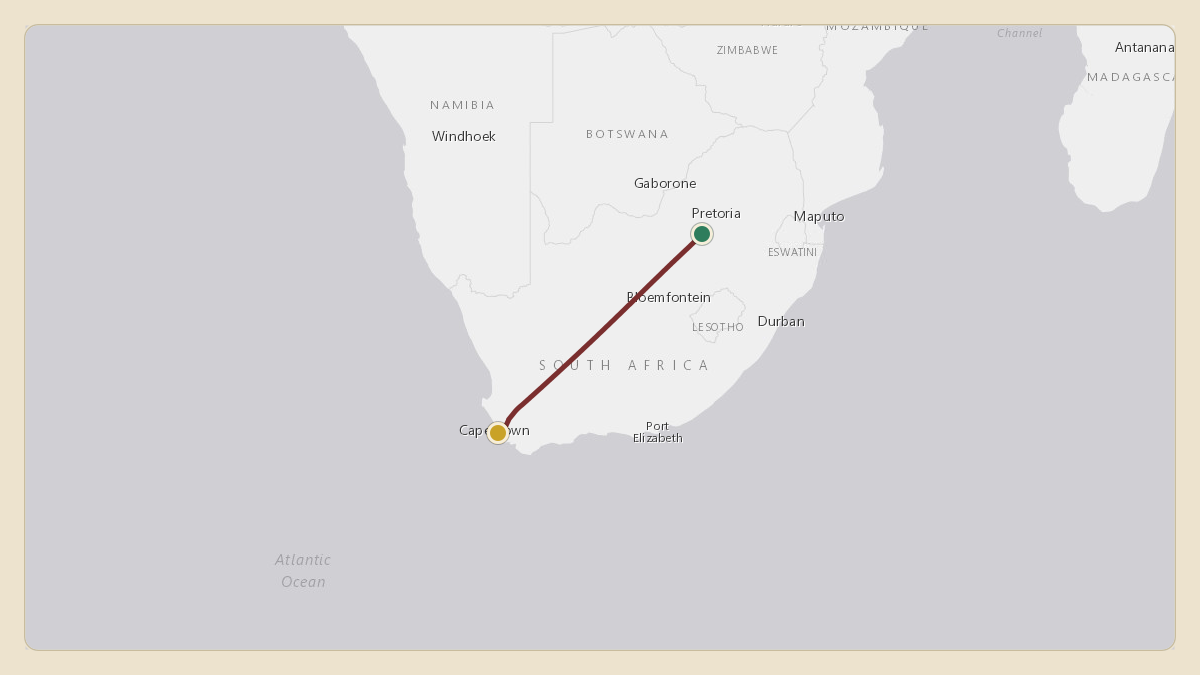 Flight path for Nicky Oppenheimer's ZS-AKF from FAFW — Freeway Airport to FACT — Cape Town International Airport