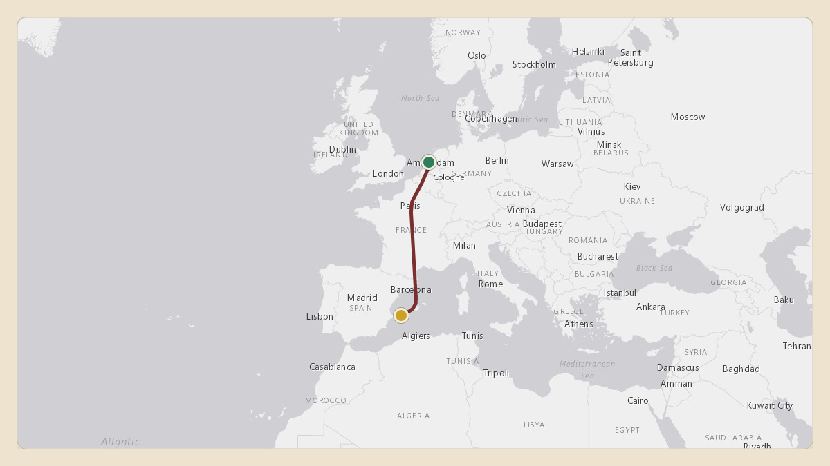 Flight path for Marcel Boekhoorn's PH-NDK from EHAM — Amsterdam Airport Schiphol to LEIB — Ibiza Airport
