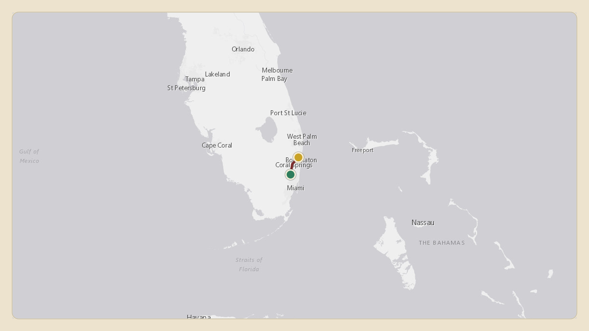 Flight path for Marc Anthony's N513MA from KOPF — Miami-Opa Locka Executive Airport to KBCT — Boca Raton Airport